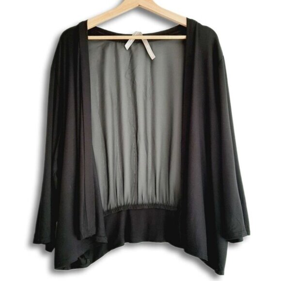 PENNINGTONS | Mixed Media Open Front Sheer Back Cardigan Black Neutral Sz 3X - Picture 1 of 14
